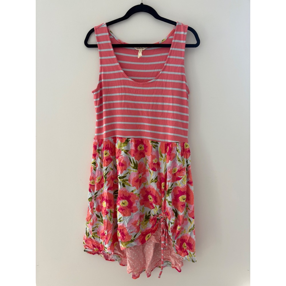 Matilda Jane Pink Striped Floral High-Low Dress Women's Large Sleeveless Boho